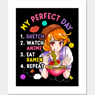 My Perfect Day Sketch Watch Eat Ramen Anime Posters and Art